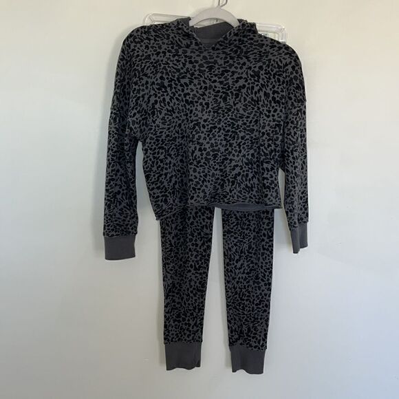 Old Navy girls 10/12 leopard print comfy sweats sweatshirt hoodie sweatpants - Picture 2 of 14
